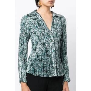 Vince Berry Blooms Pleated Blouse Shirt Size S Women Floral Button Long Sleeve